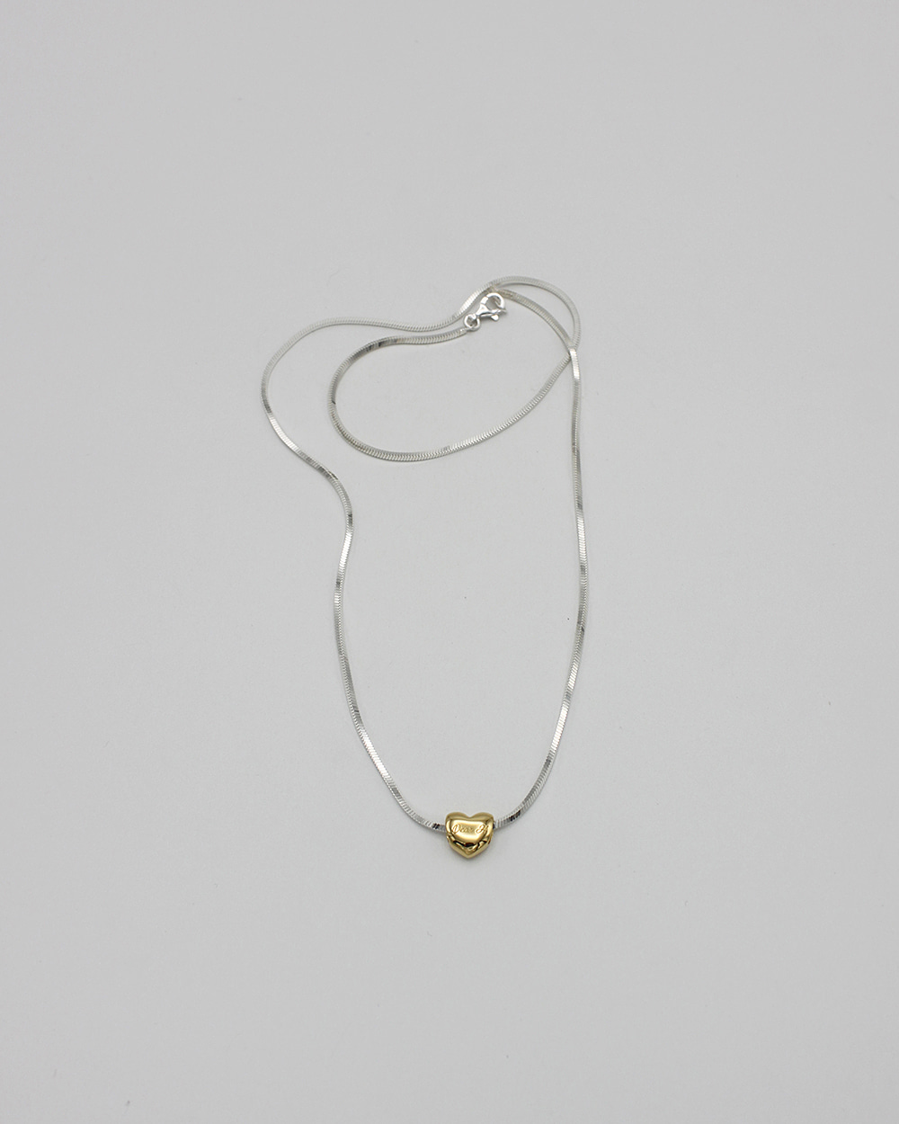 VOLUME HEART &amp; CUBE SNAKE NECKLACE - 925 SILVER